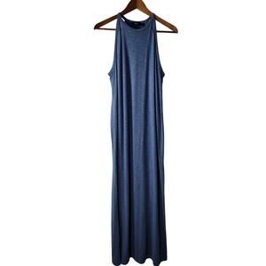 Theory Minimalist Maxi Dress Blue Quiet Luxury Silhouette with Side Slit Size 14